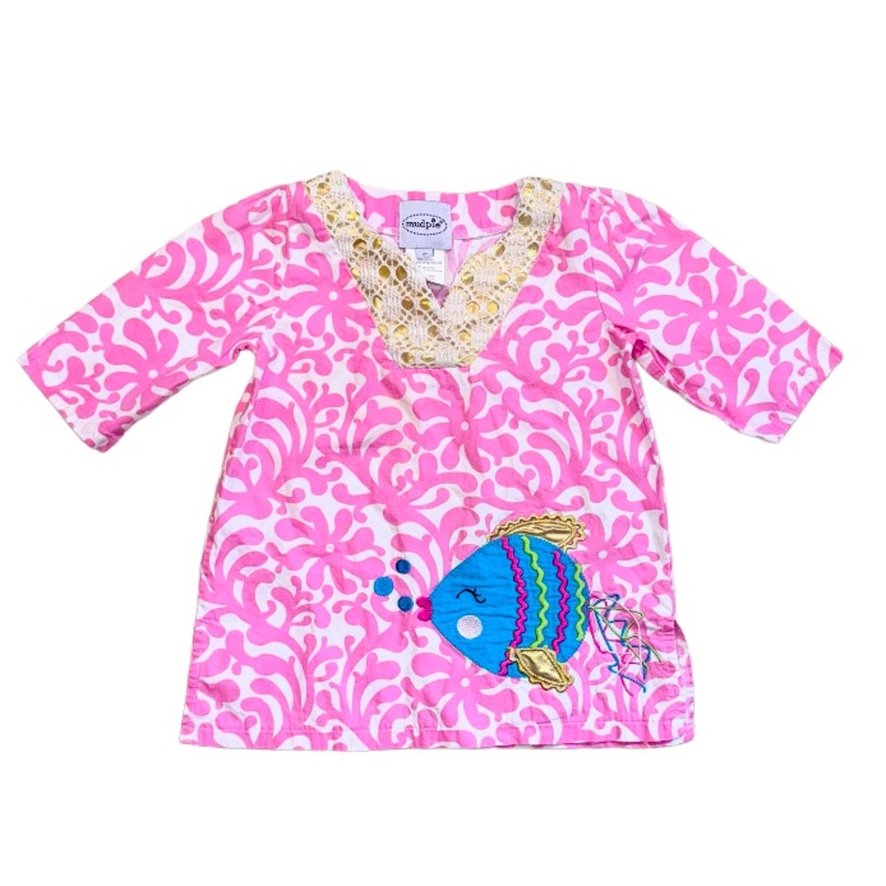 MUD PIE FISH APPLIQUÉ SWIM coverup girl’s tunic shirt size  3
